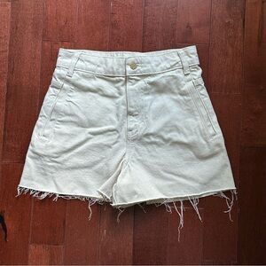 Zara Cream Jean Shorts with Frayed Hem